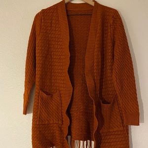 soft burnt orange cardigan with fringe